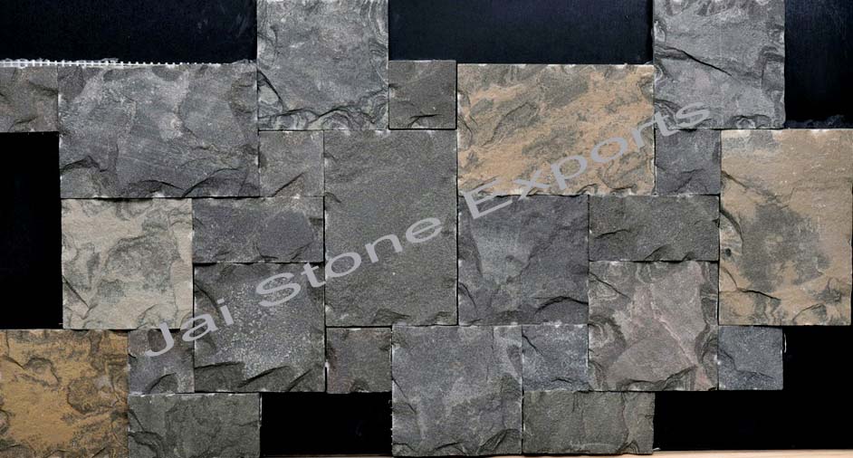 Exterior wall house cladding Black Sandstone mosaic tiles